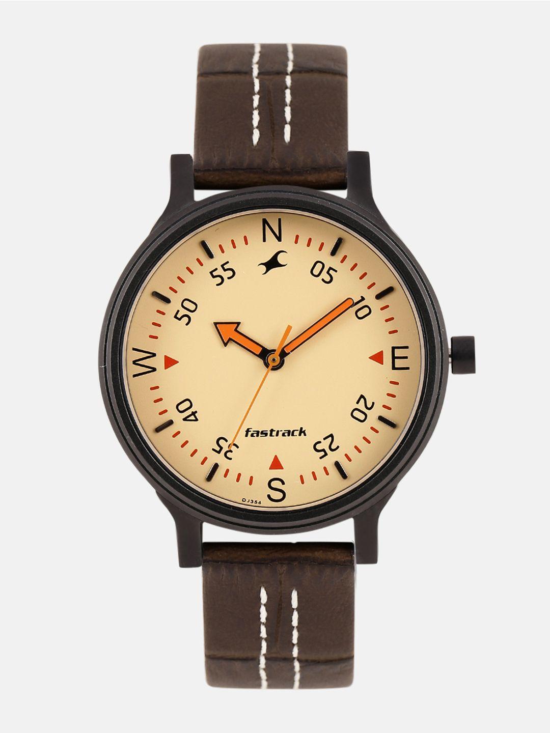 fastrack women beige genuine leather analogue watch 6189nl02