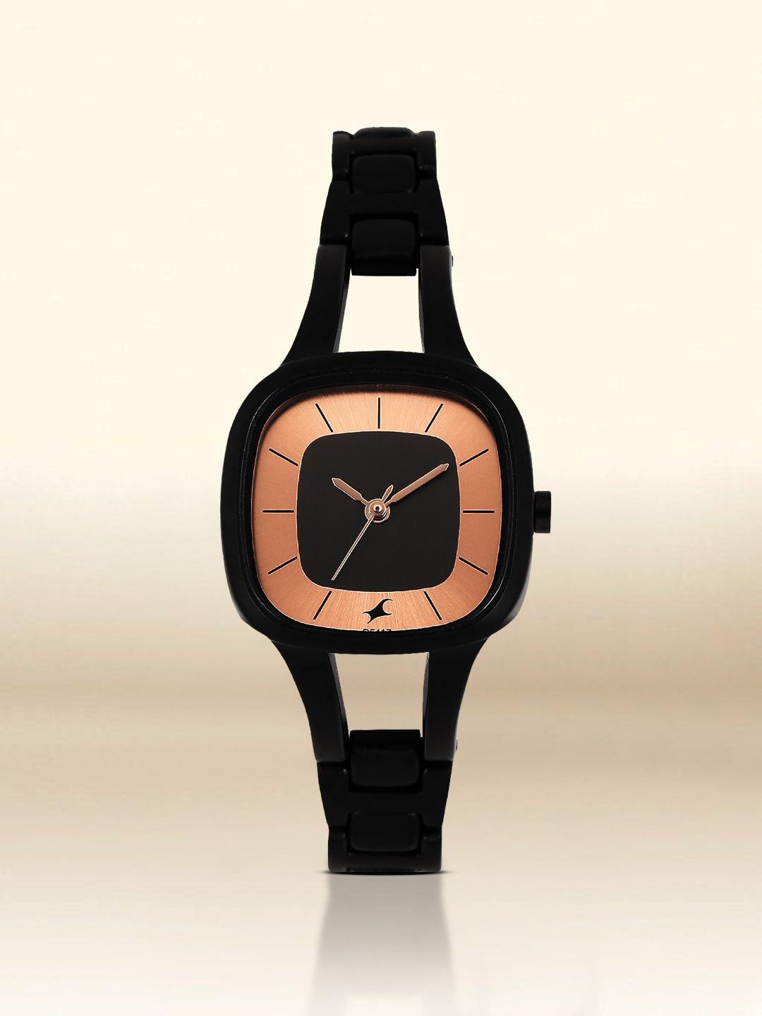 fastrack women black & rose gold-toned dial watch 6147nm01