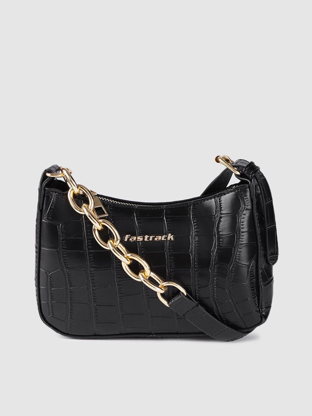 fastrack women black textured sling bag