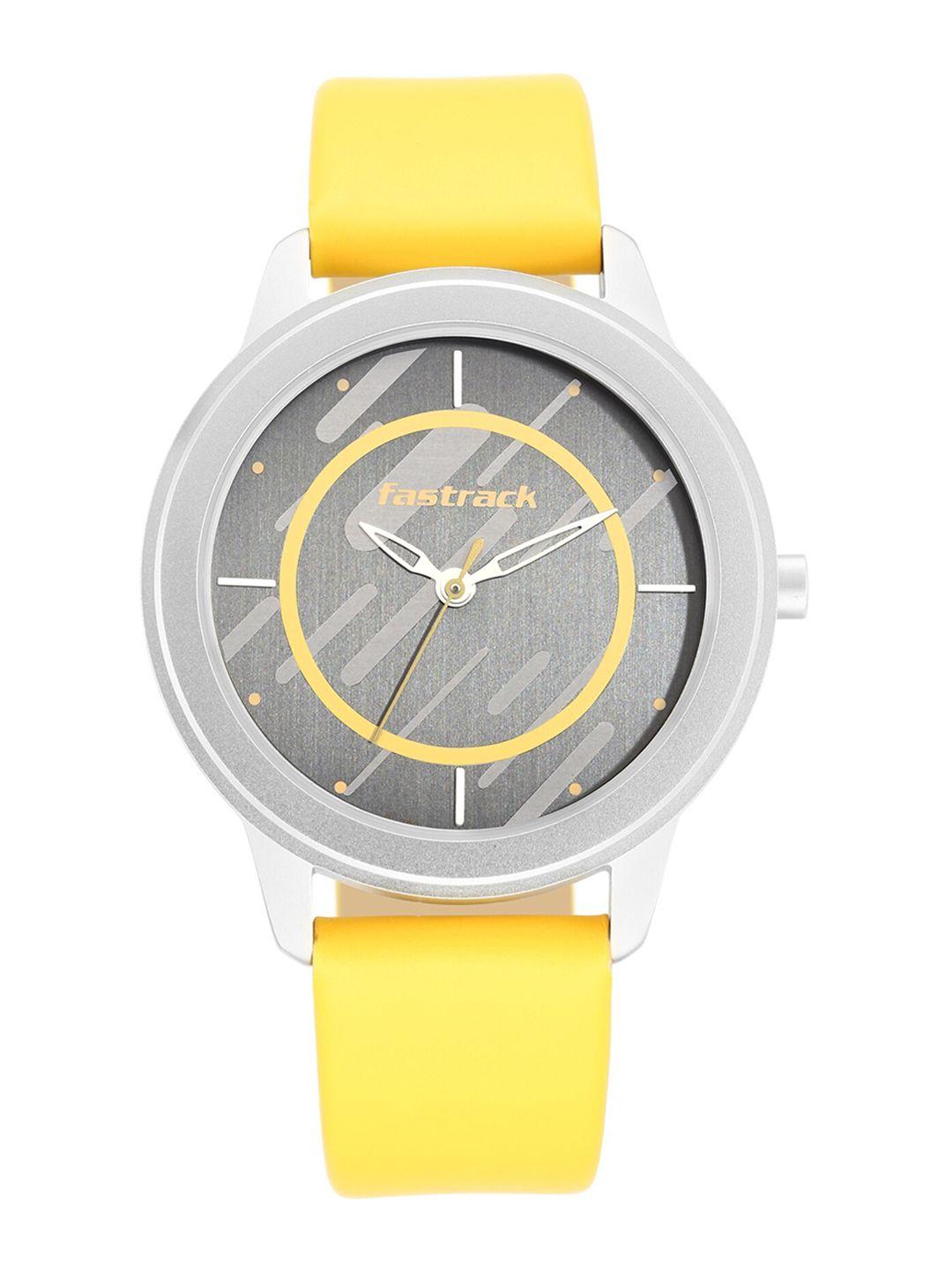 fastrack women grey & yellow leather analogue watch 6246sl02