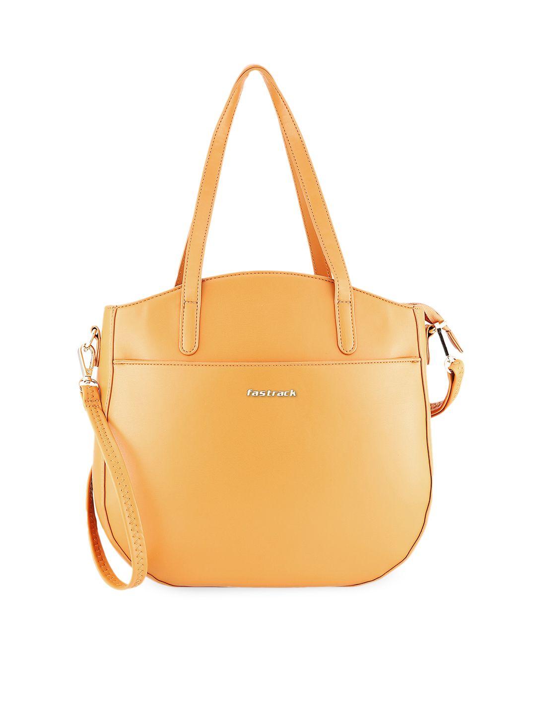 fastrack women mustard pu structured satchel bag