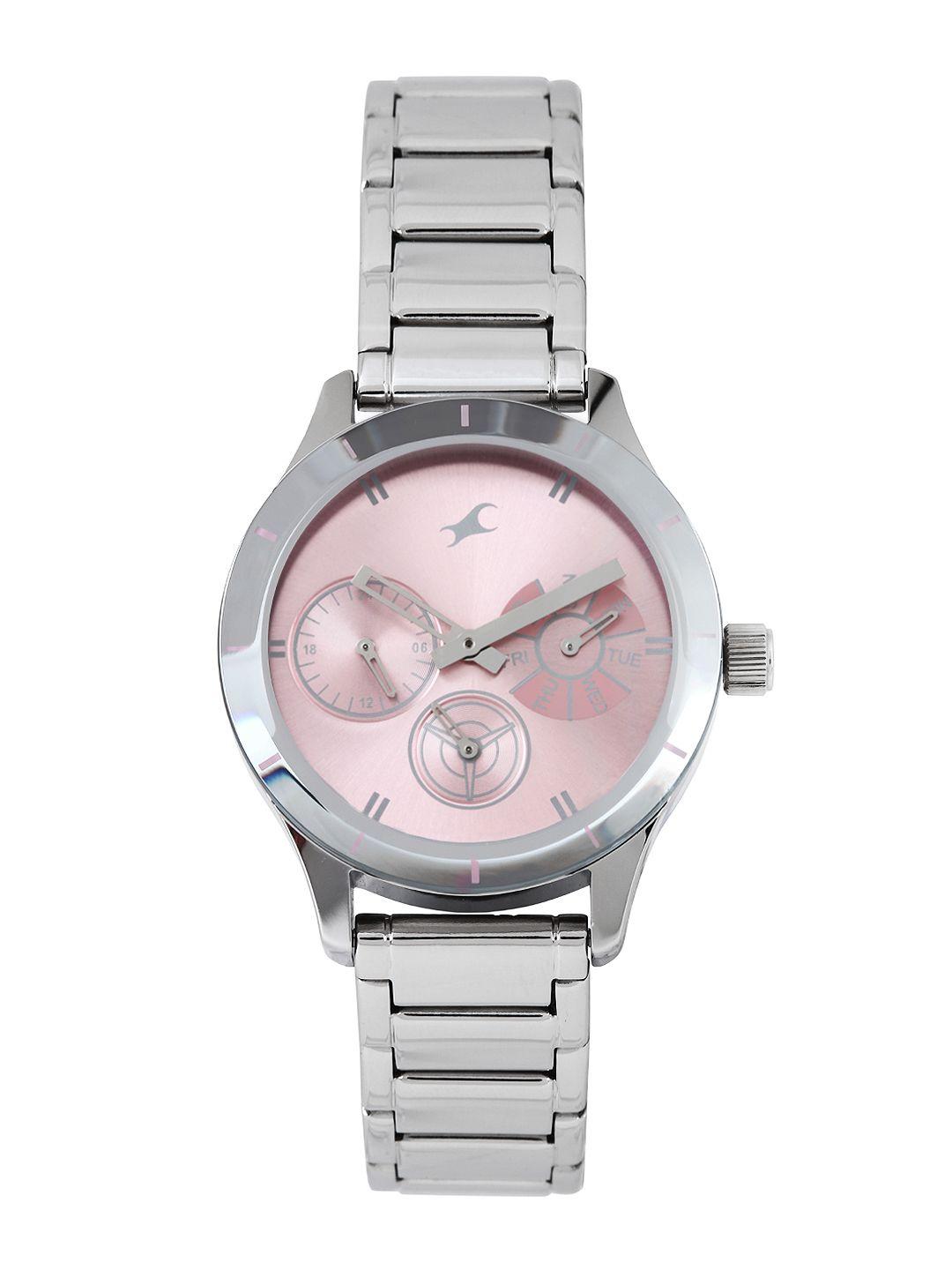 fastrack women pink dial watch 6078sm07