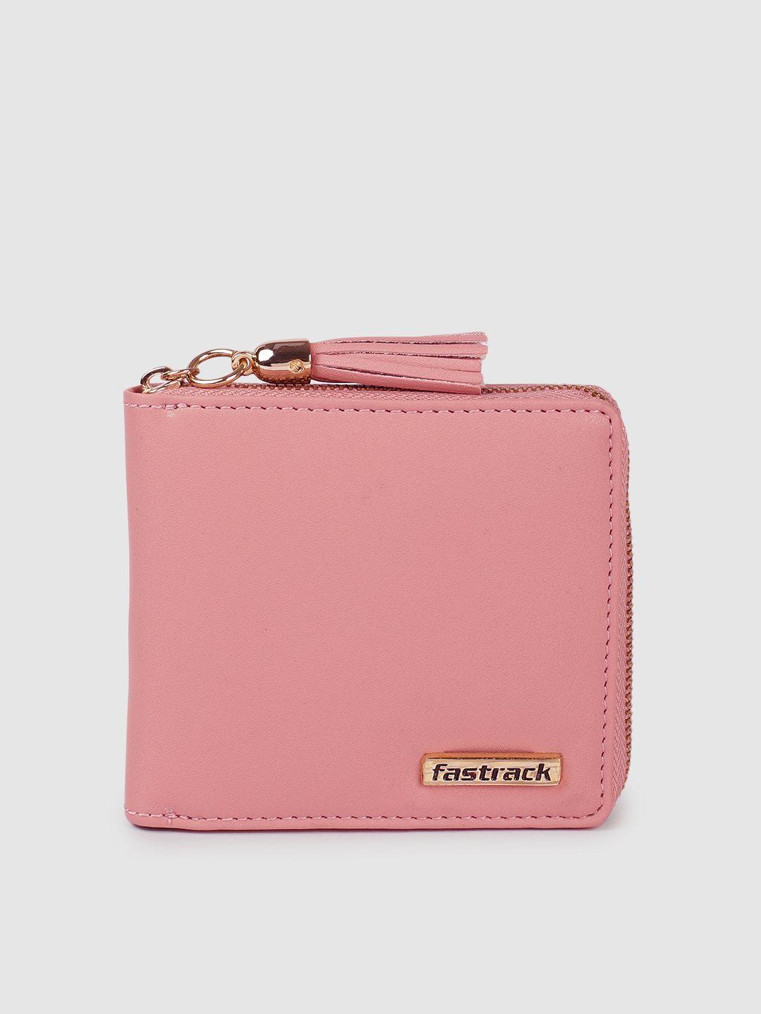 fastrack women pink solid zip around wallet