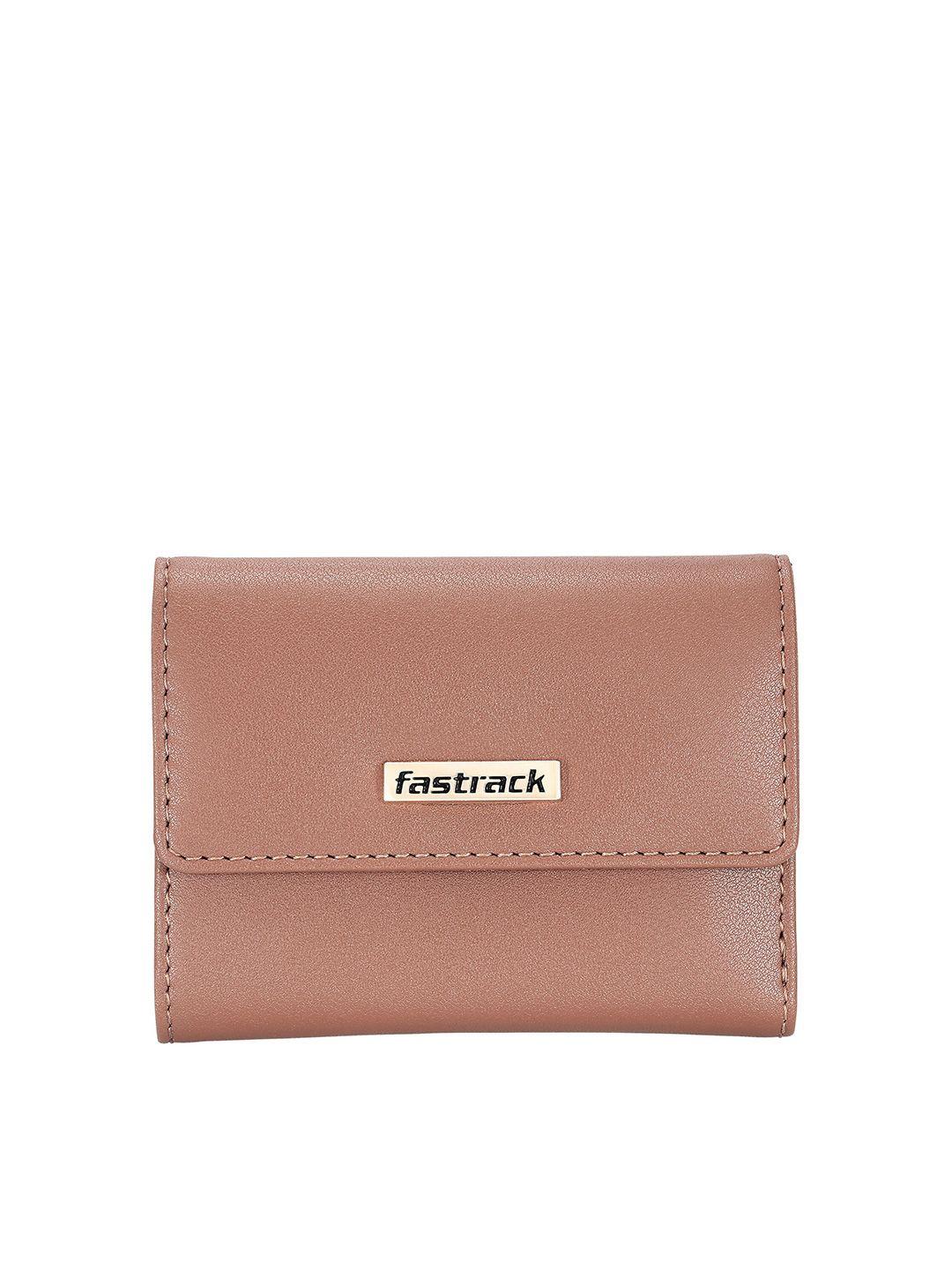 fastrack women tan solid pu two fold wallet