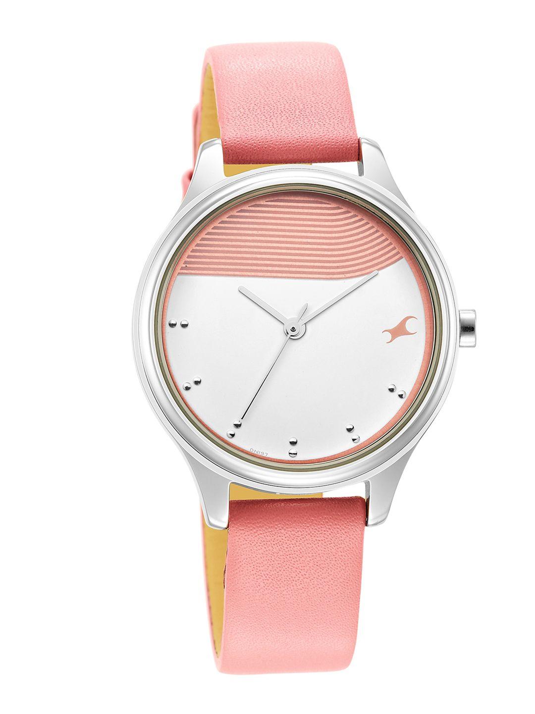 fastrack women white brass dial & pink stainless steel straps analogue watch 6280sl01