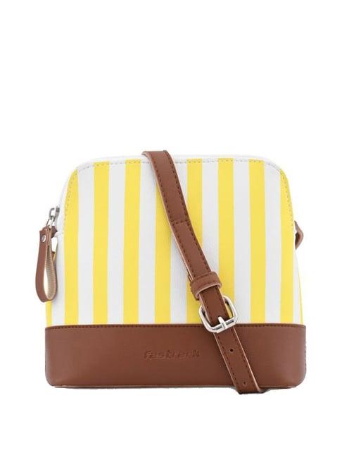 fastrack yellow faux leather striped sling handbag