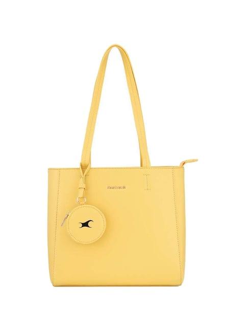 fastrack yellow solid medium tote handbag