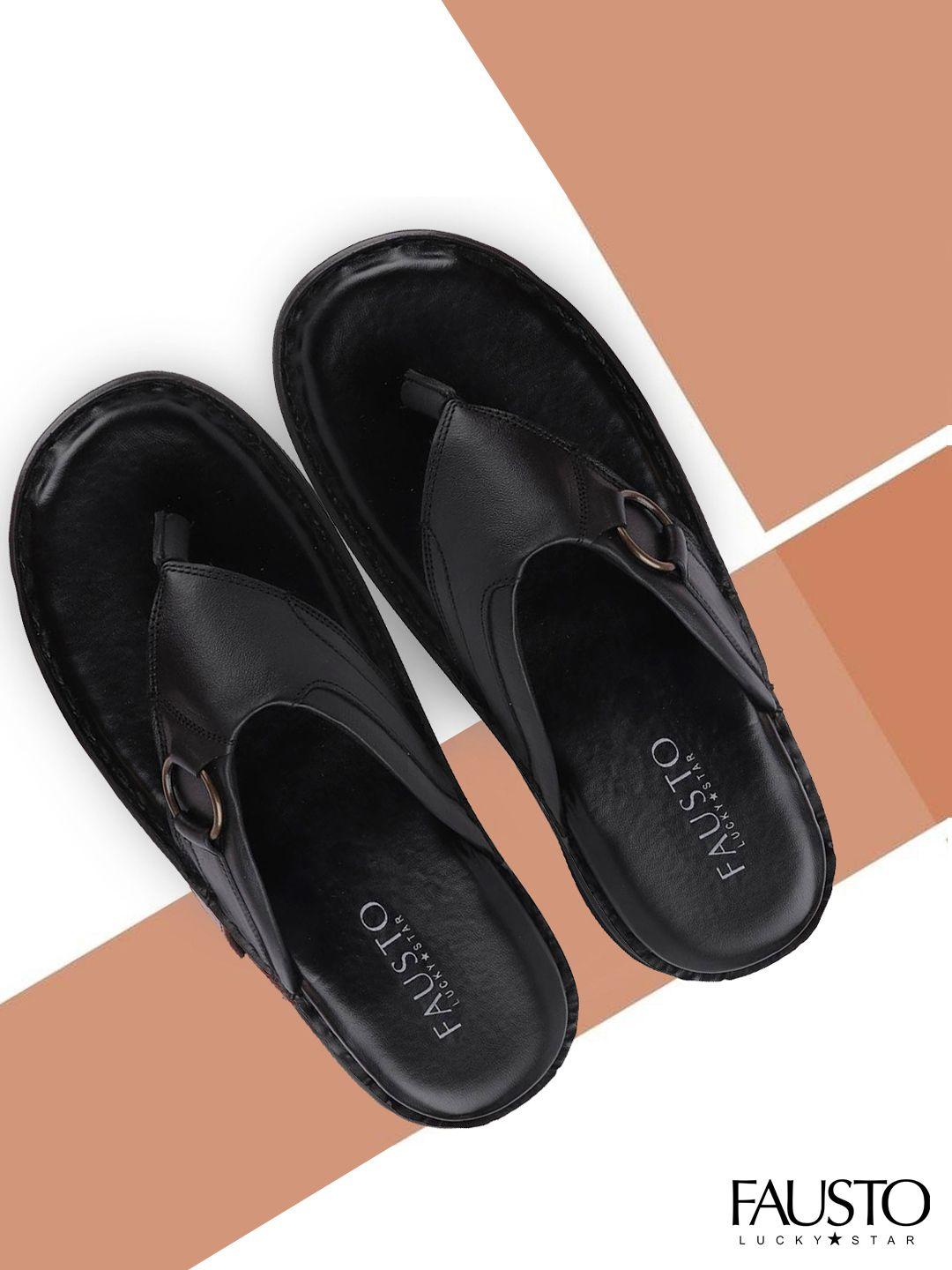 fausto men black leather comfort sandals