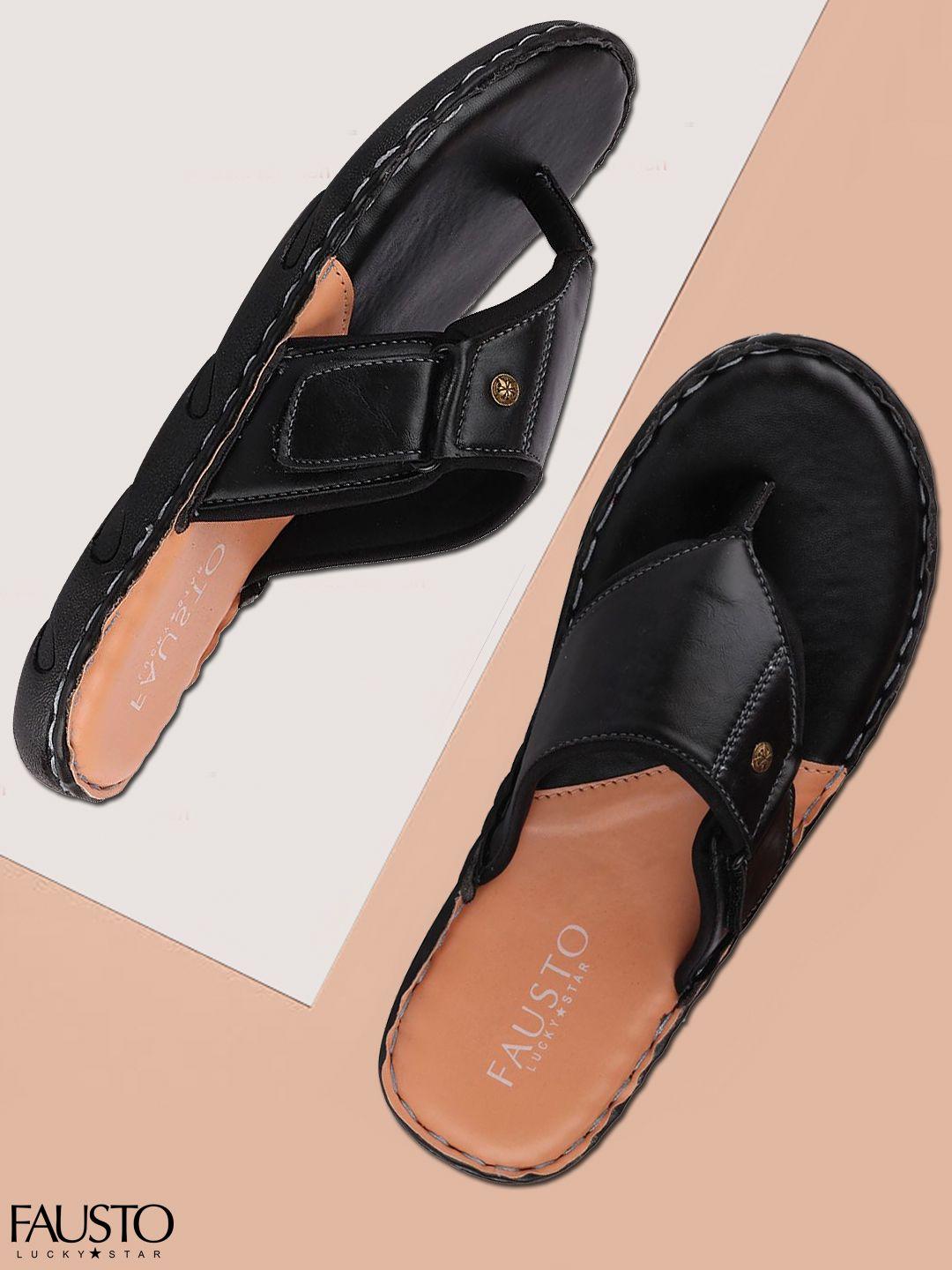fausto men black solid comfort sandals