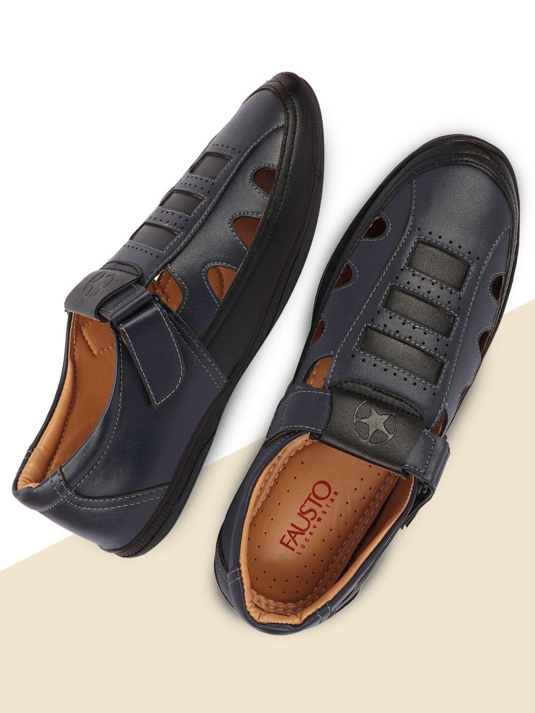 fausto men blue pu shoe-style sandals