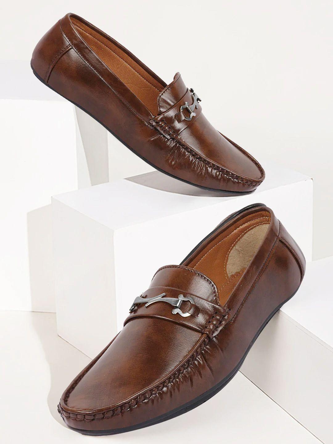 fausto men brown horsebit buckle slip on loafer mocassin shoes