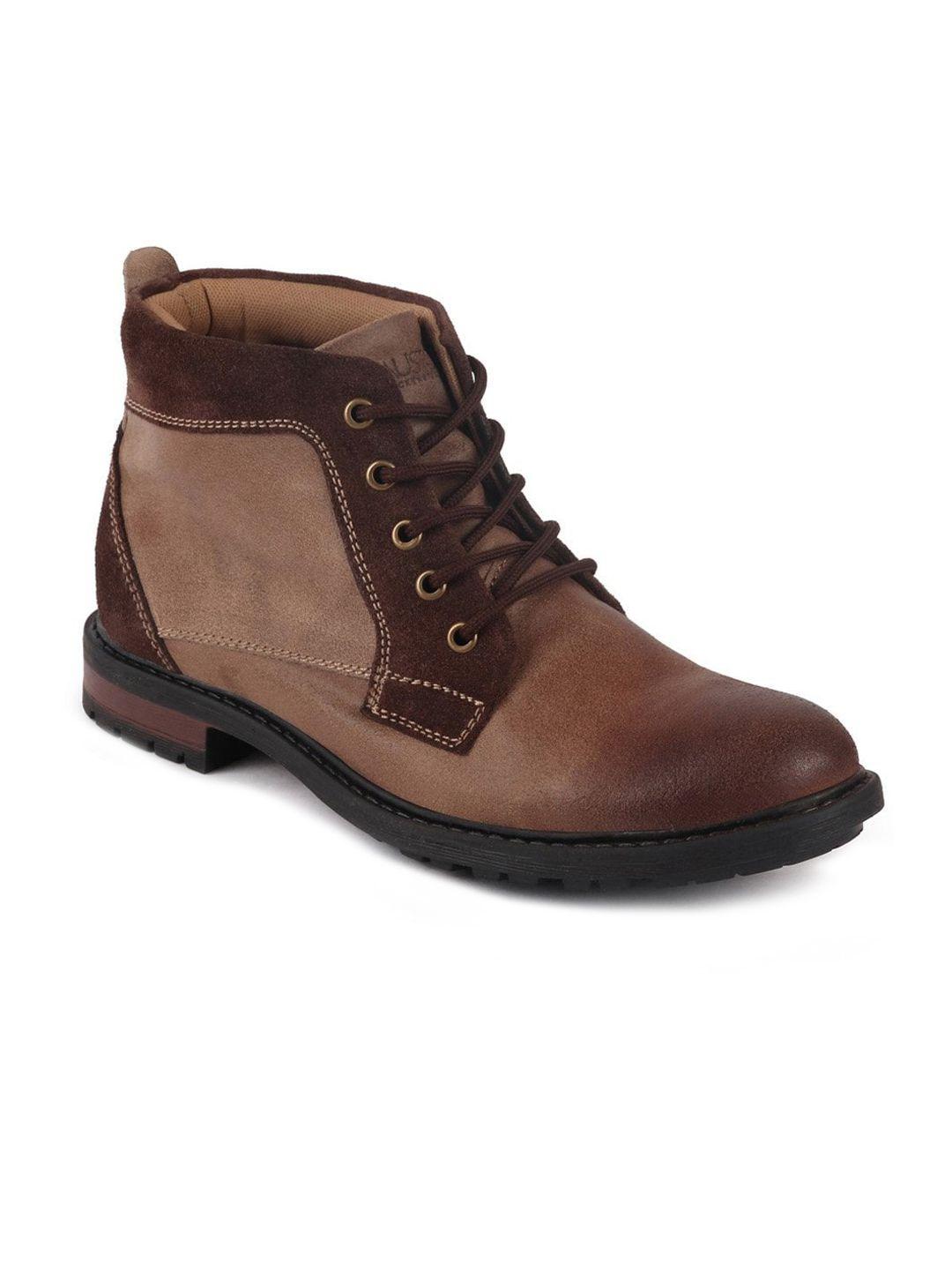 fausto men brown solid high ankle lace up leather boots