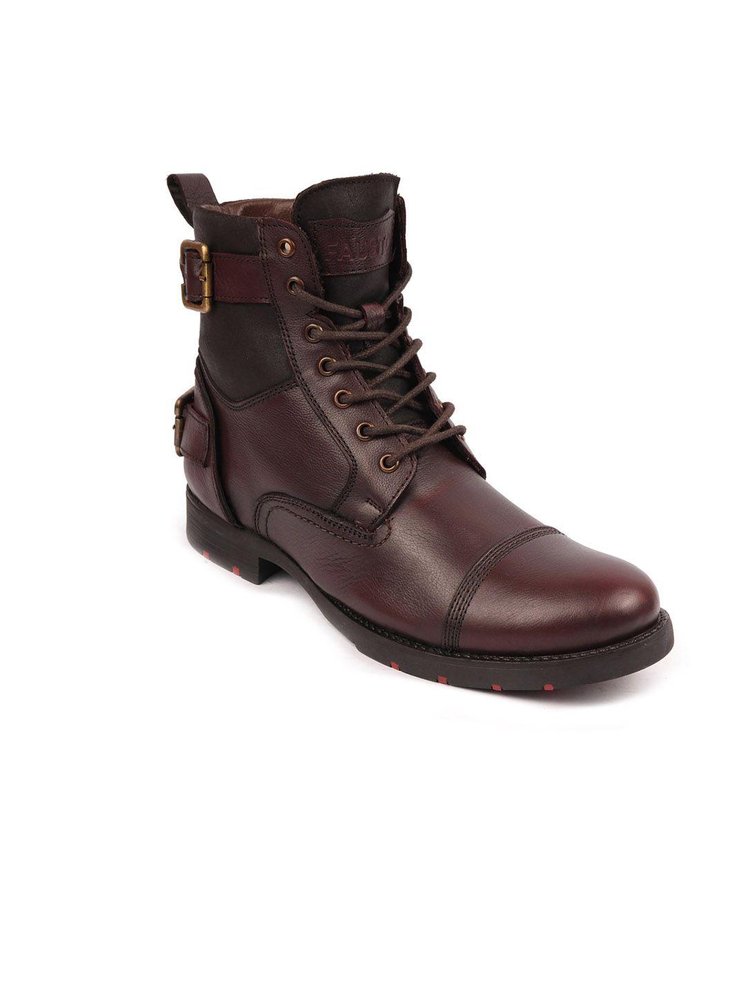 fausto men brown textured high-top monk boots