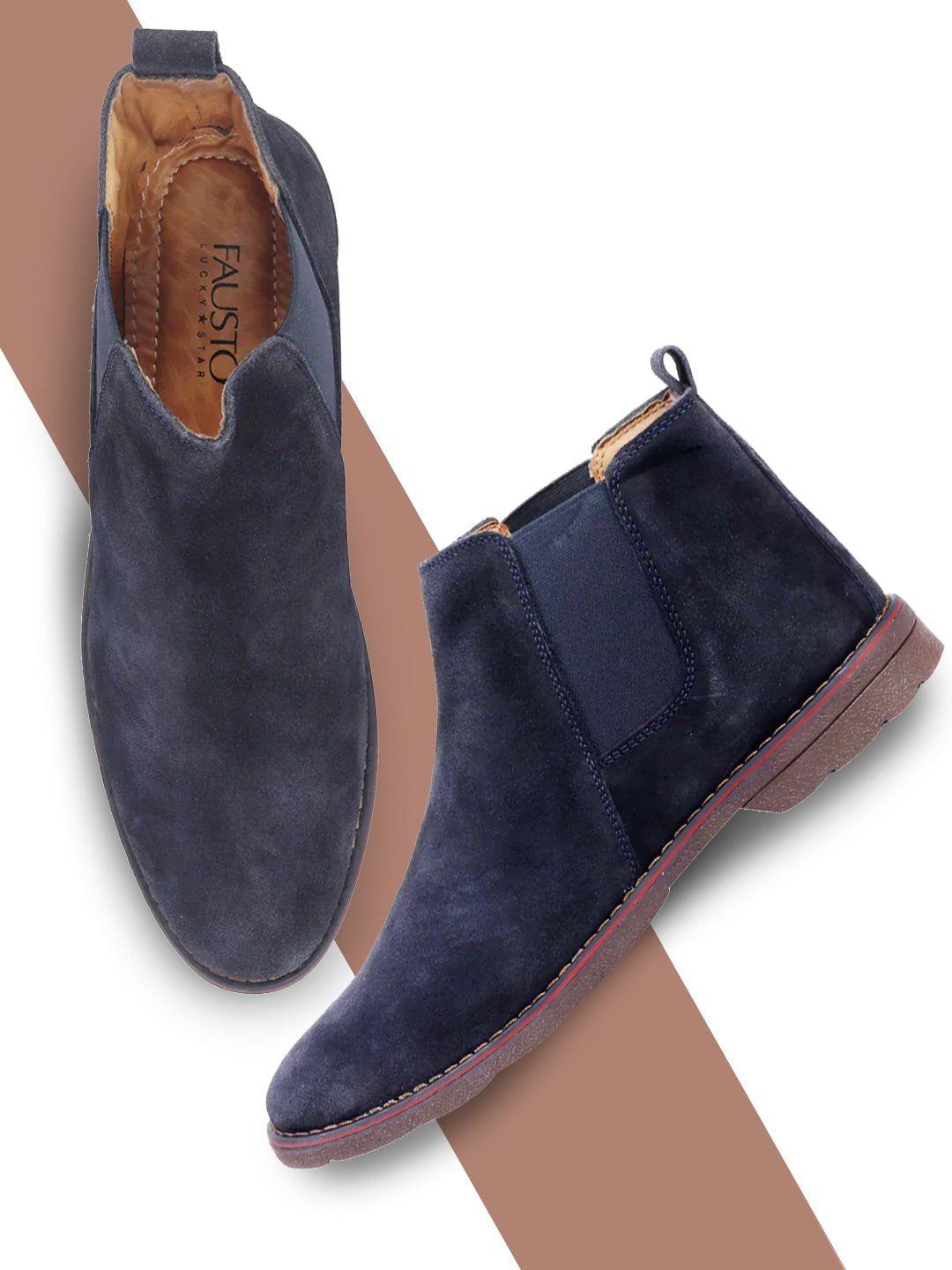 fausto men mid top suede leather chelsea boots