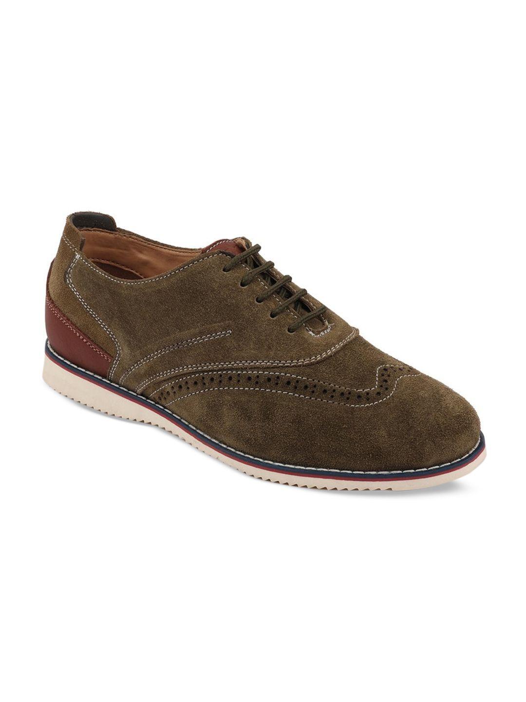 fausto men olive green perforations suede oxfords