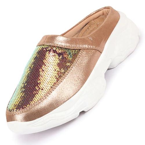 fausto fst 1327 golden-36 women's golden back open embellished slip on mules (3 uk)