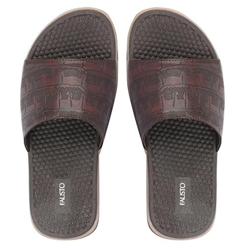 fausto fst ki-8817 brown-41 men's brown open toe ultra light flexible slip-on slippers flip-flops (7 uk)