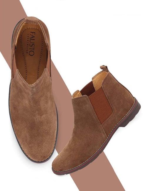 fausto men's light brown chelsea boots