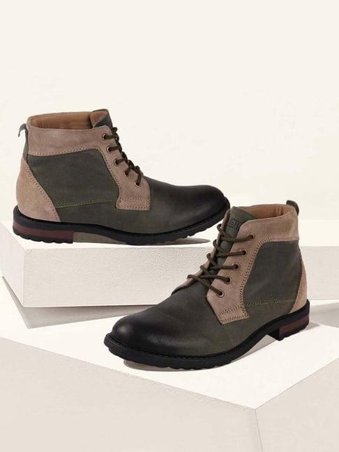 fausto men's olive derby boots