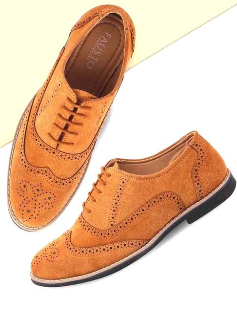 fausto men's tan brogue shoes