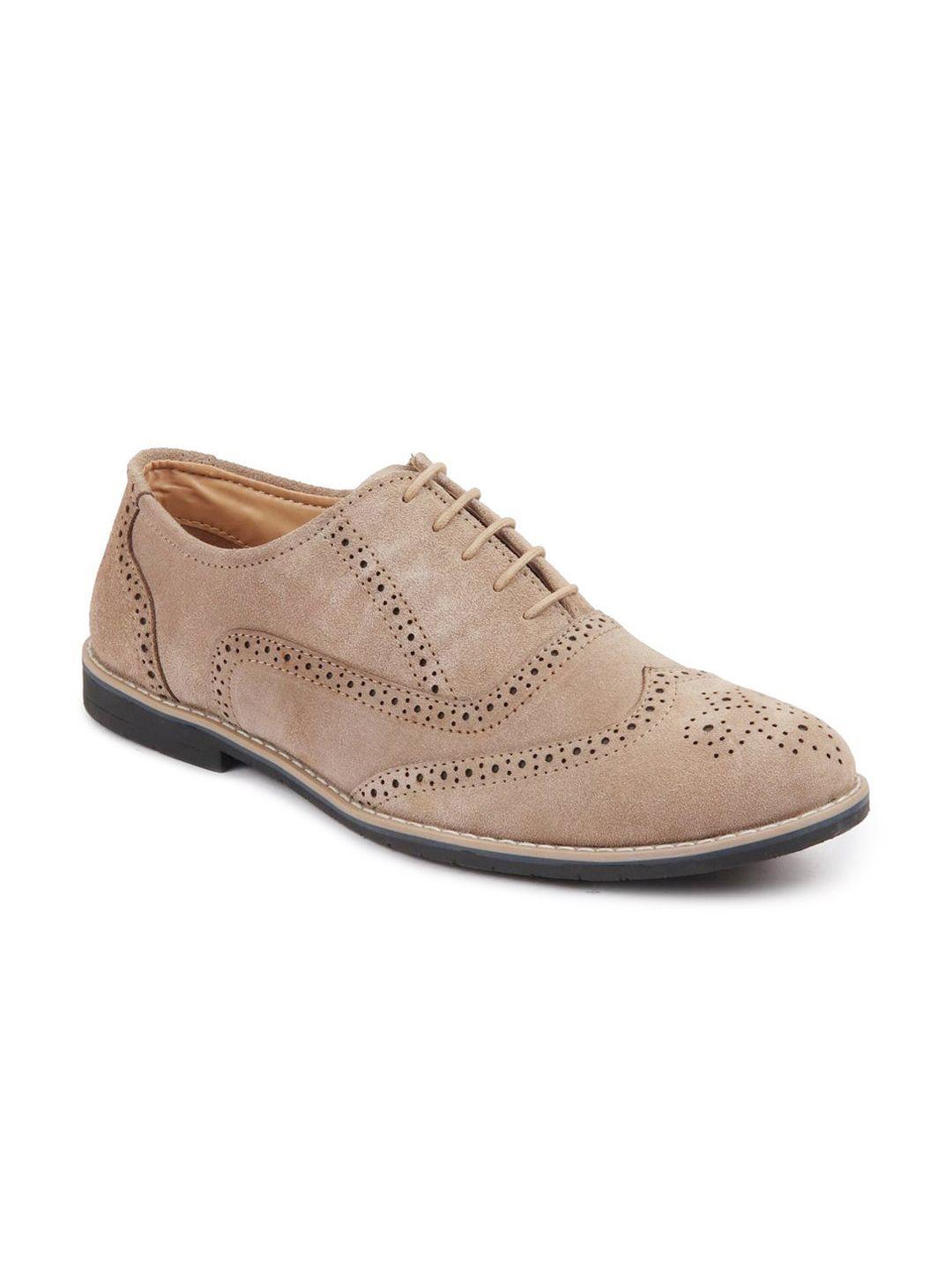 fausto men beige perforations suede brogues