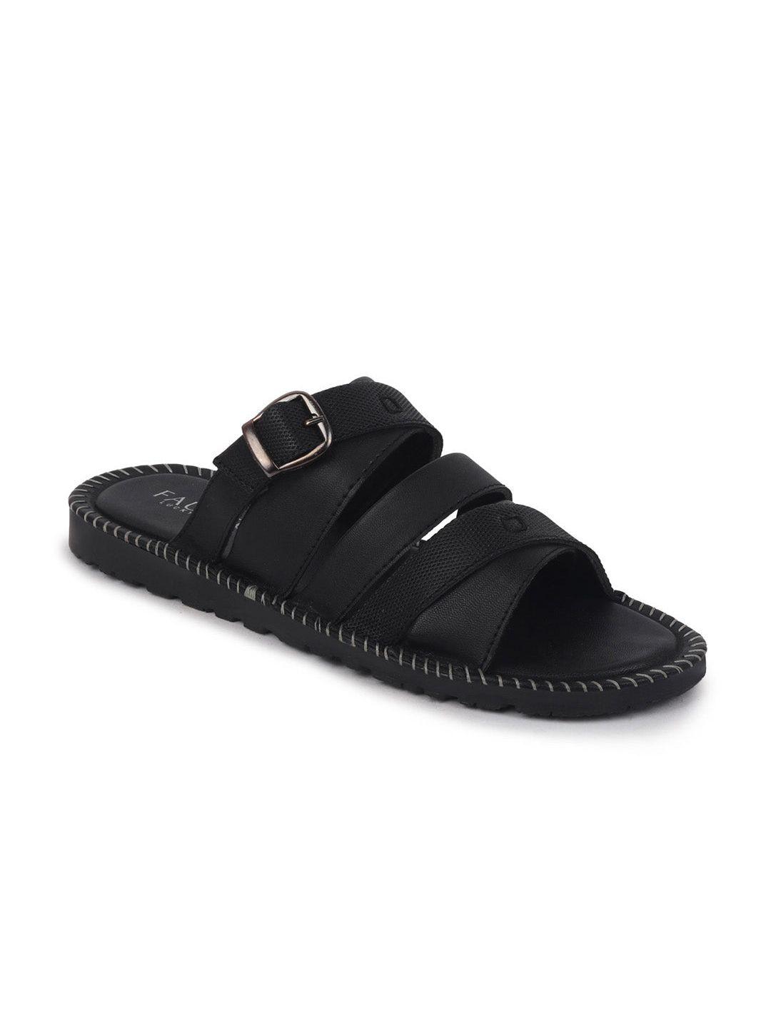 fausto men black pu comfort sandals