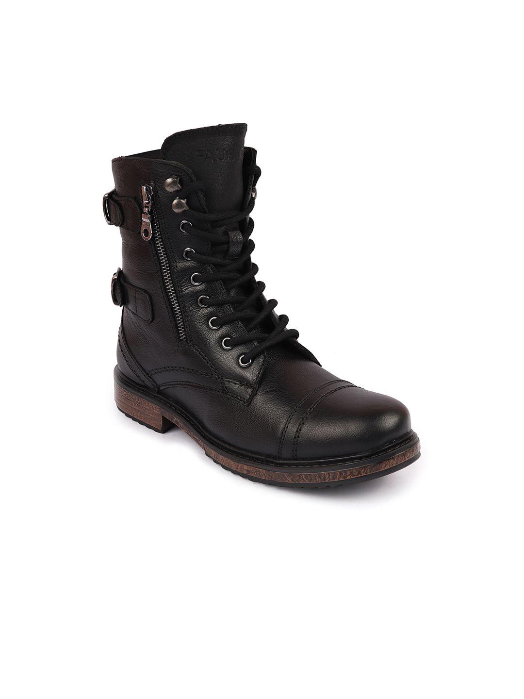 fausto men black solid high-top boots