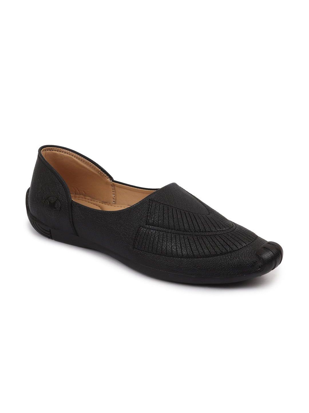 fausto men black textured pu mojaris