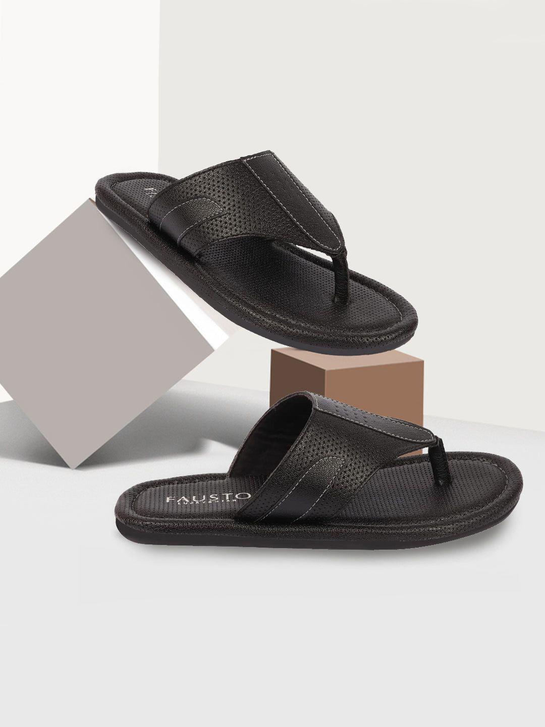 fausto men black textured thong flip-flops