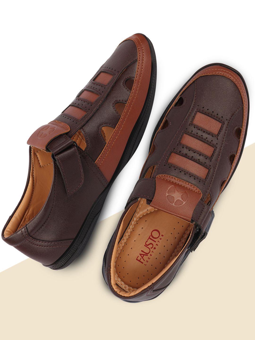 fausto men brown pu comfort sandals