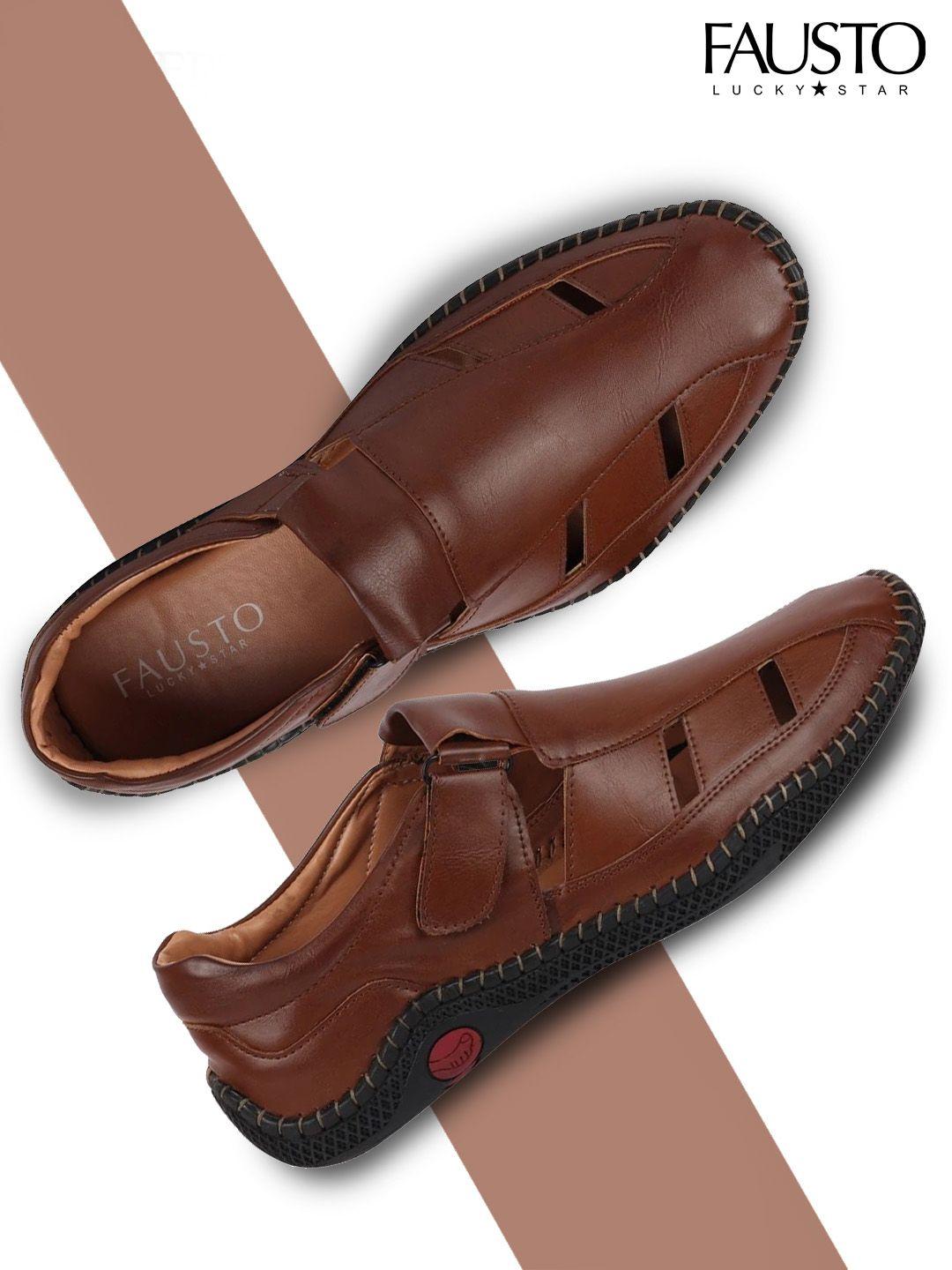 fausto men brown pu shoe-style sandals