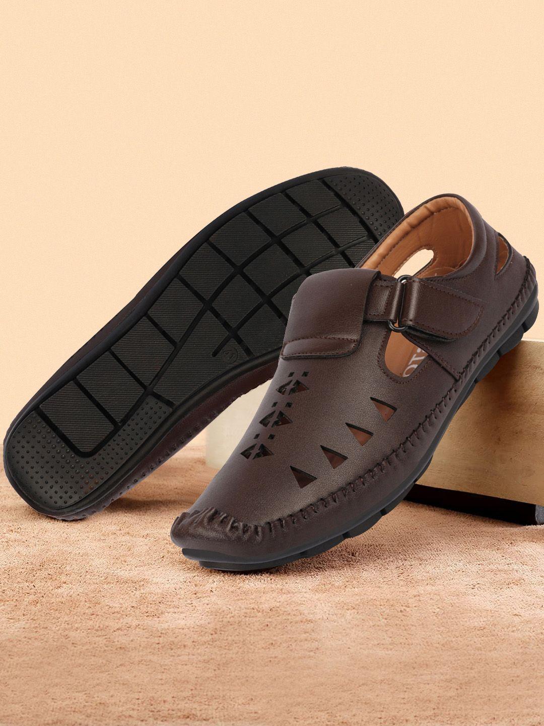 fausto men brown pu shoe-style sandals