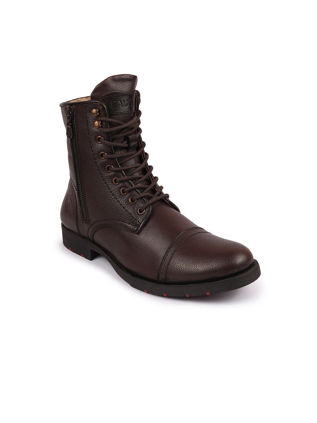 fausto men brown solid high-top boots