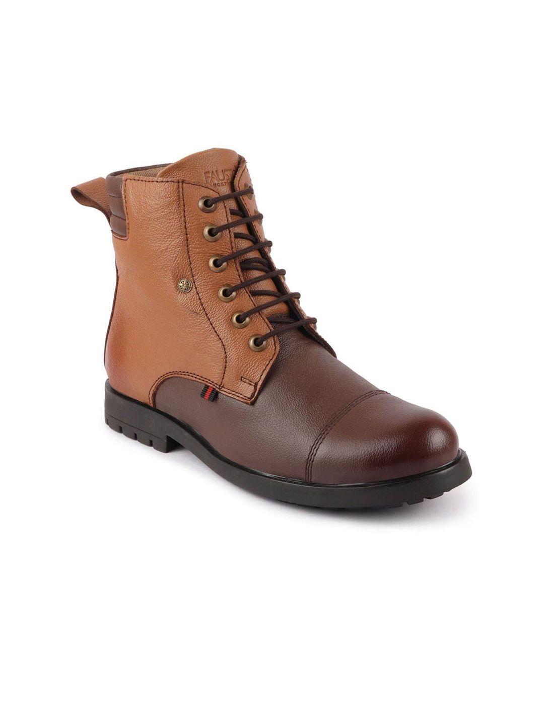 fausto men brown solid leather ankle boots