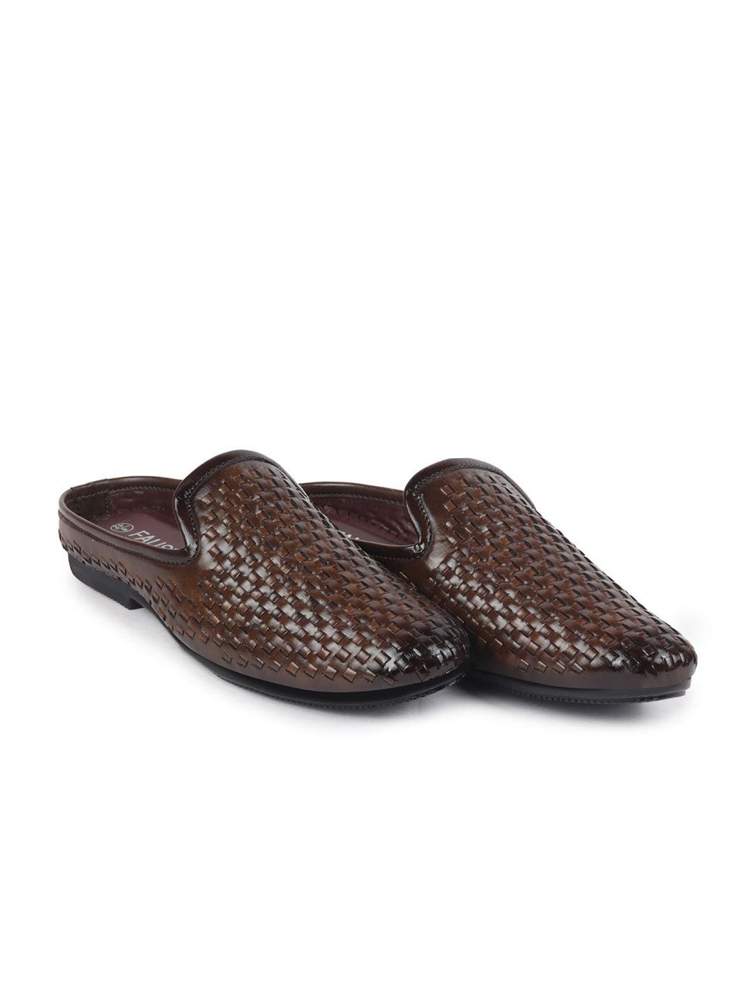 fausto men brown woven design pu loafers