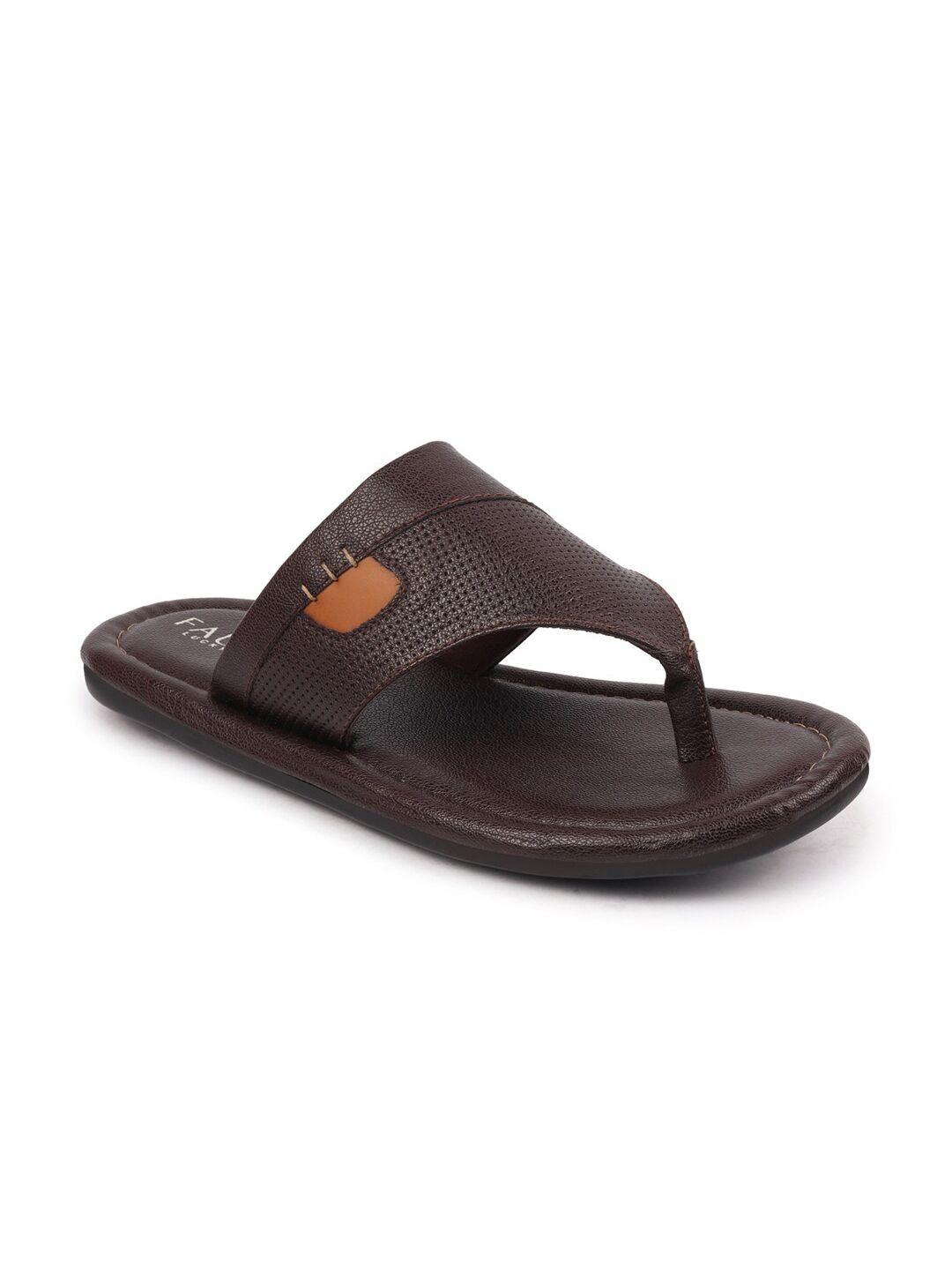 fausto men coffee brown textured synthetic thong flip-flops