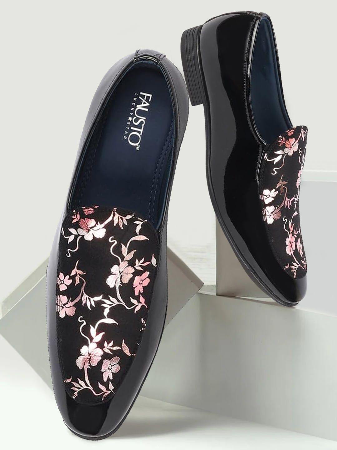 fausto men floral printed round toe slip-on loafers
