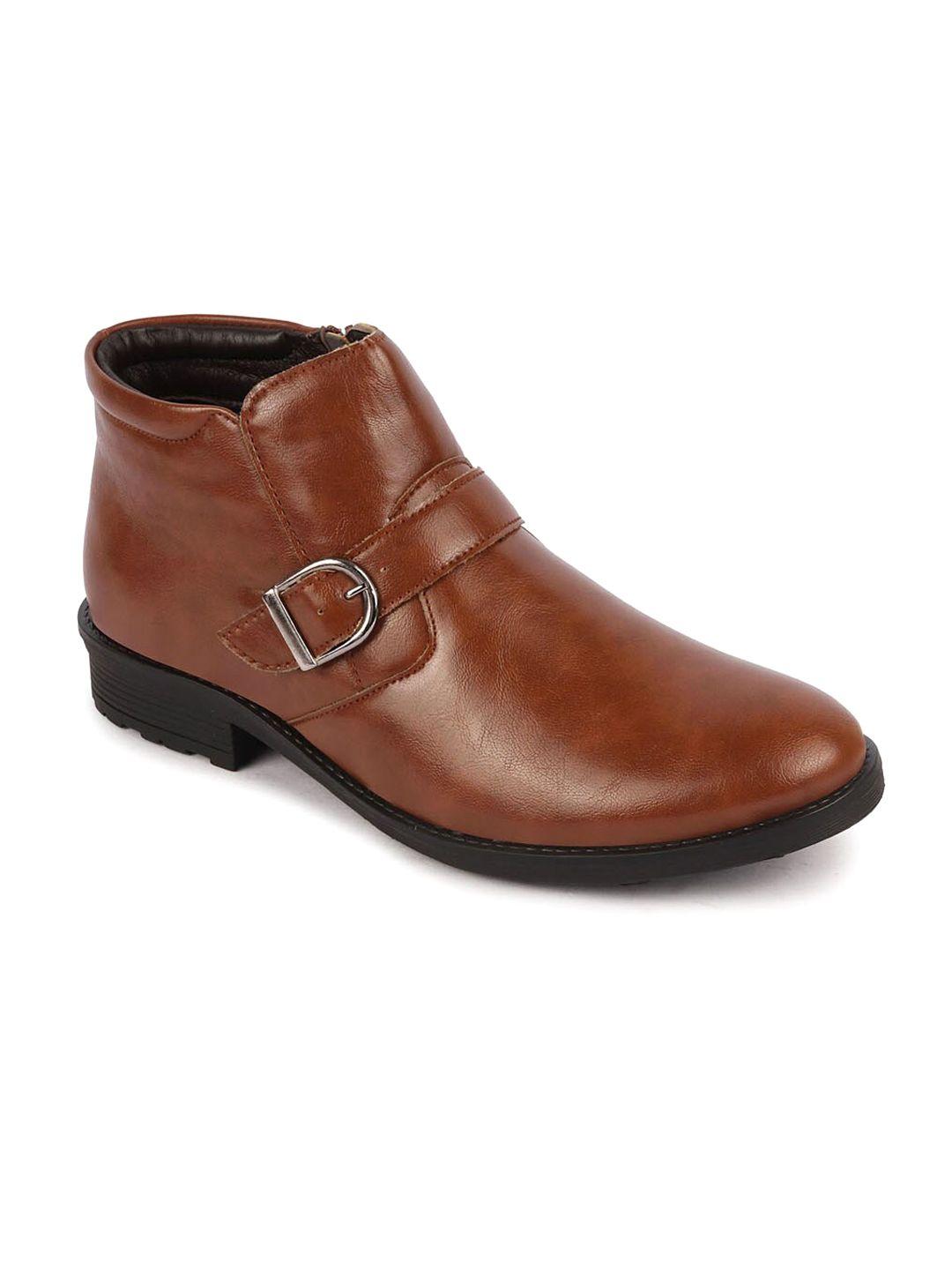 fausto men mid top monk straps boots with buckle detail