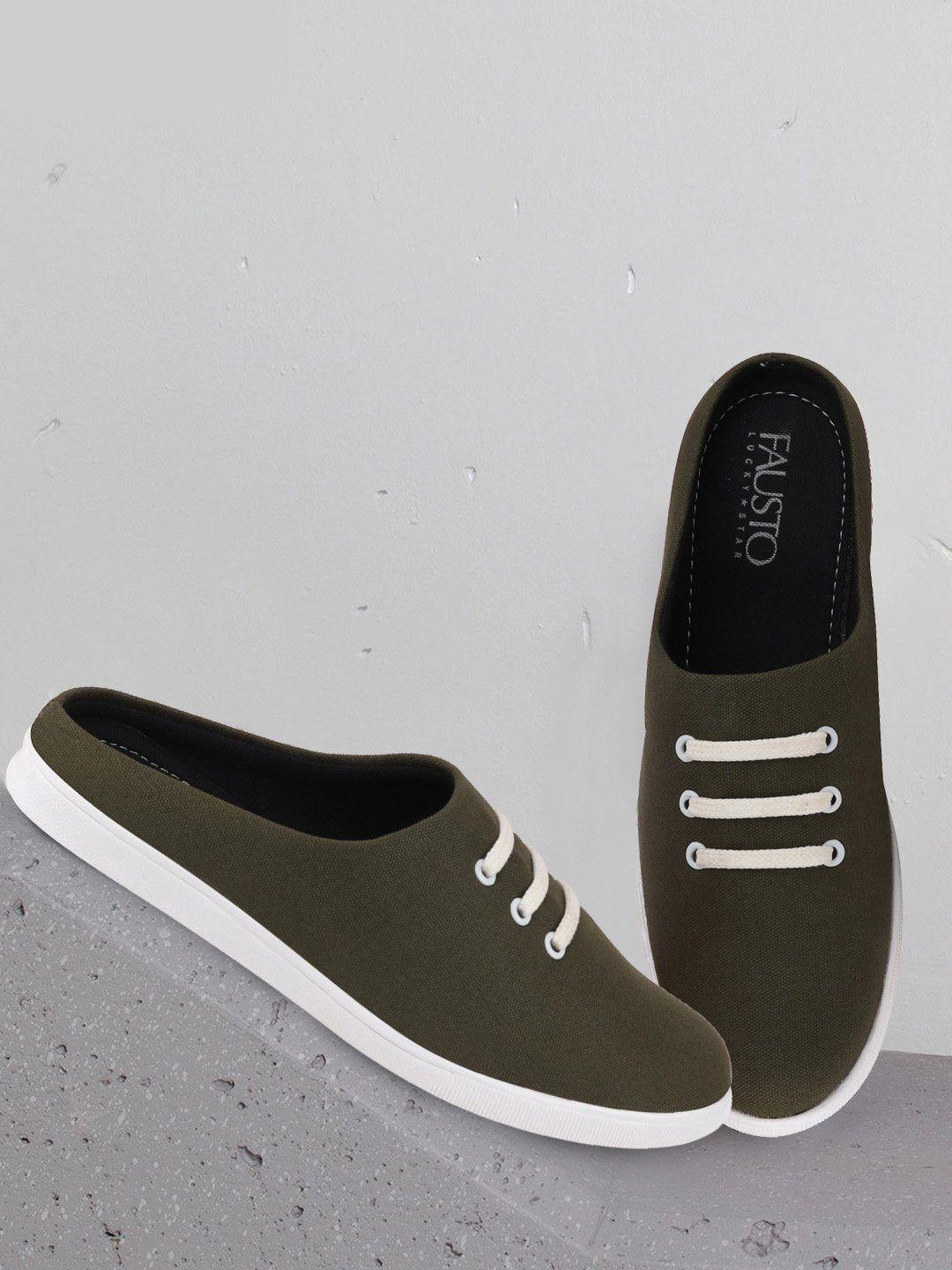 fausto men olive green slip-on sneakers