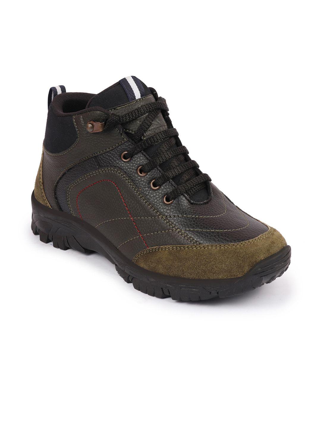 fausto men olive green solid anti skid hiking boots