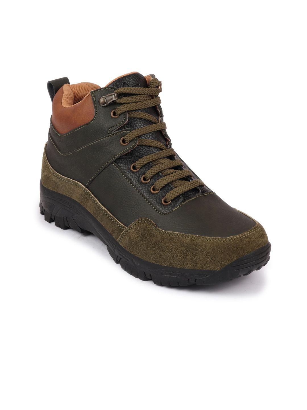 fausto men olive green solid hiking boots