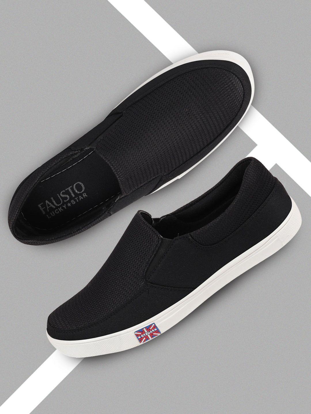 fausto men regular solid black slip-on sneakers