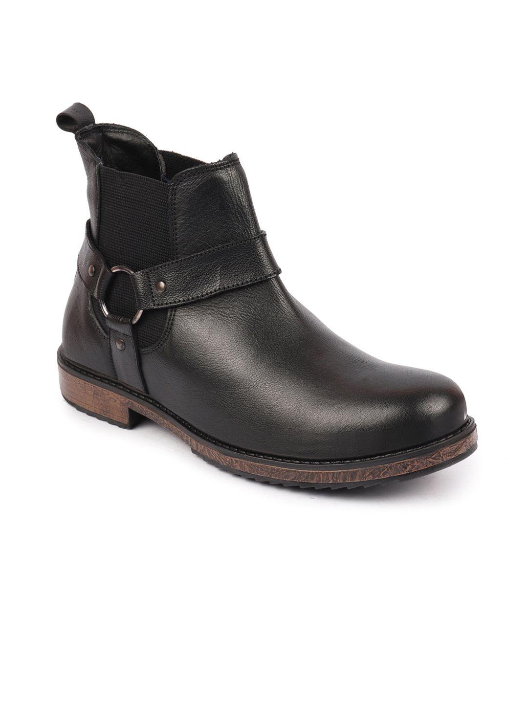 fausto men round toe mid-top leather chelsea boots