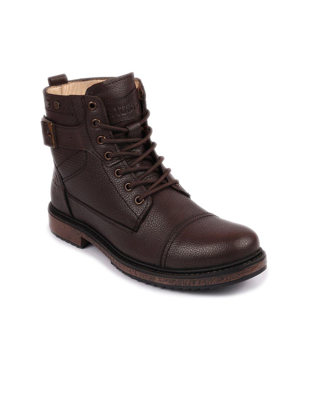 fausto men round toe mid-top leather winter boots