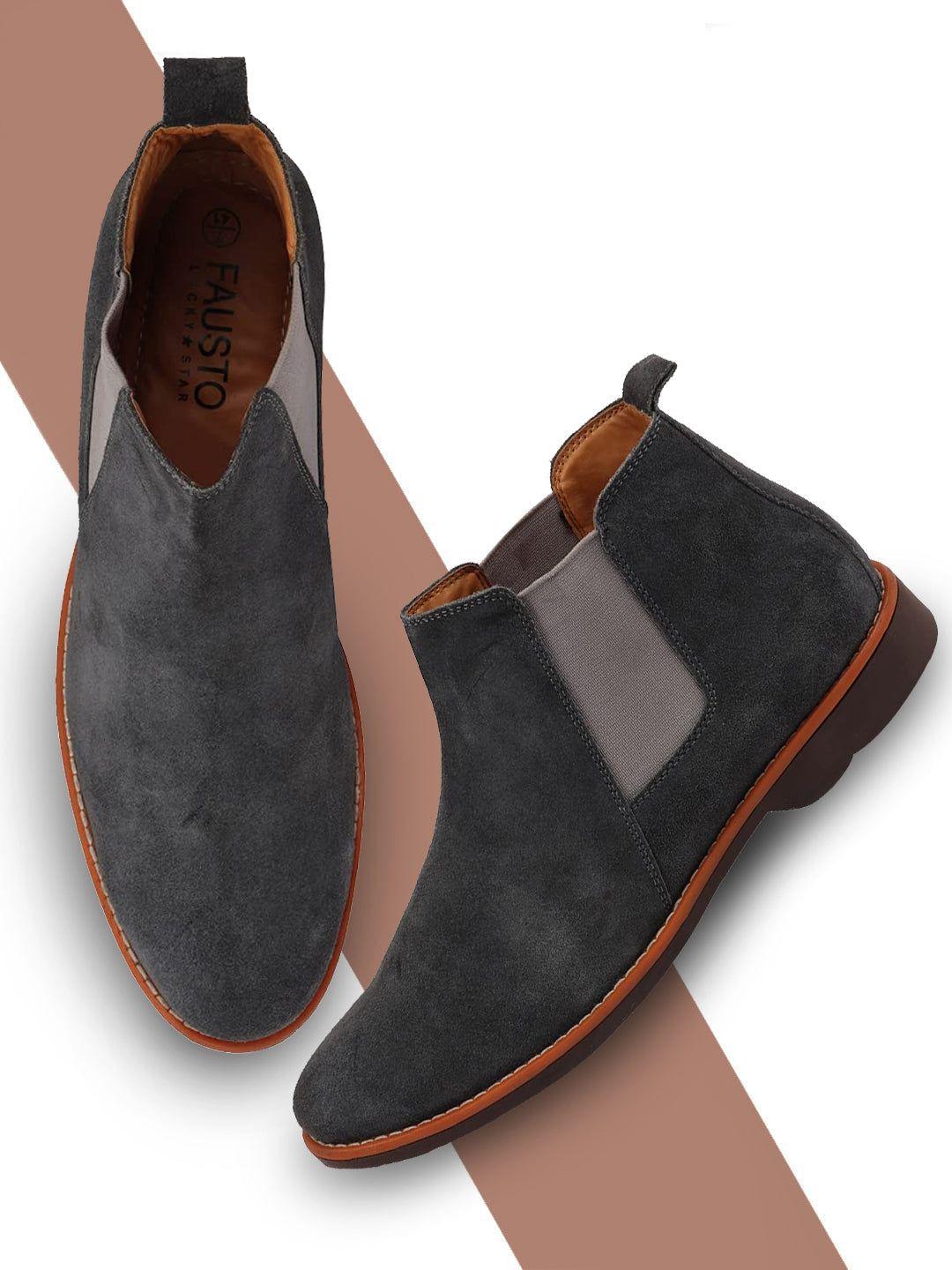 fausto men suede leather chelsea boots