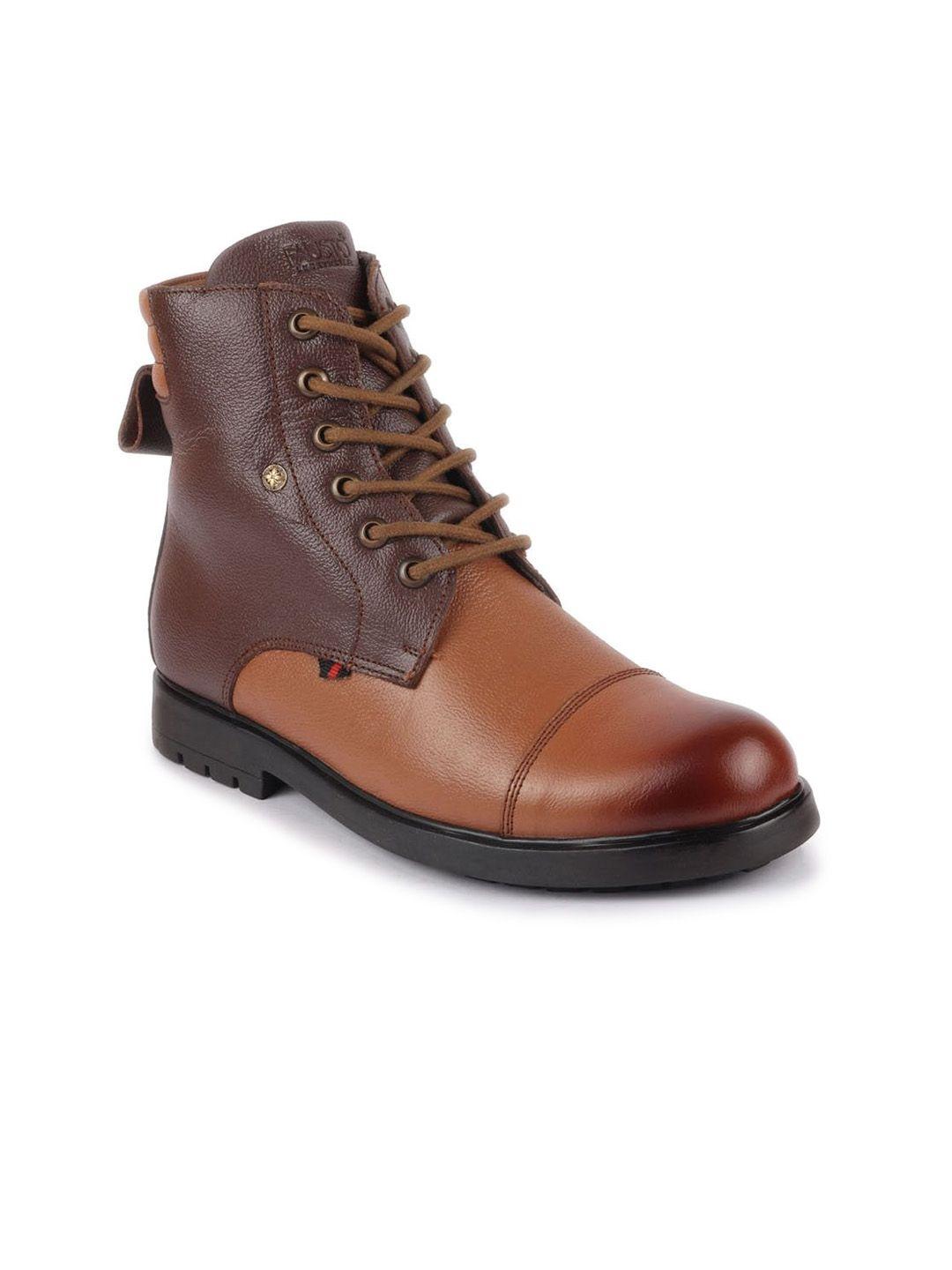 fausto men tan & brown colourblocked leather ankle boots