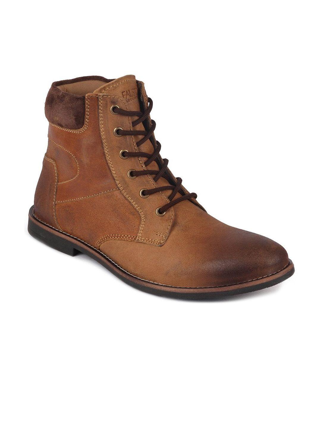 fausto men tan solid leather ankle boots