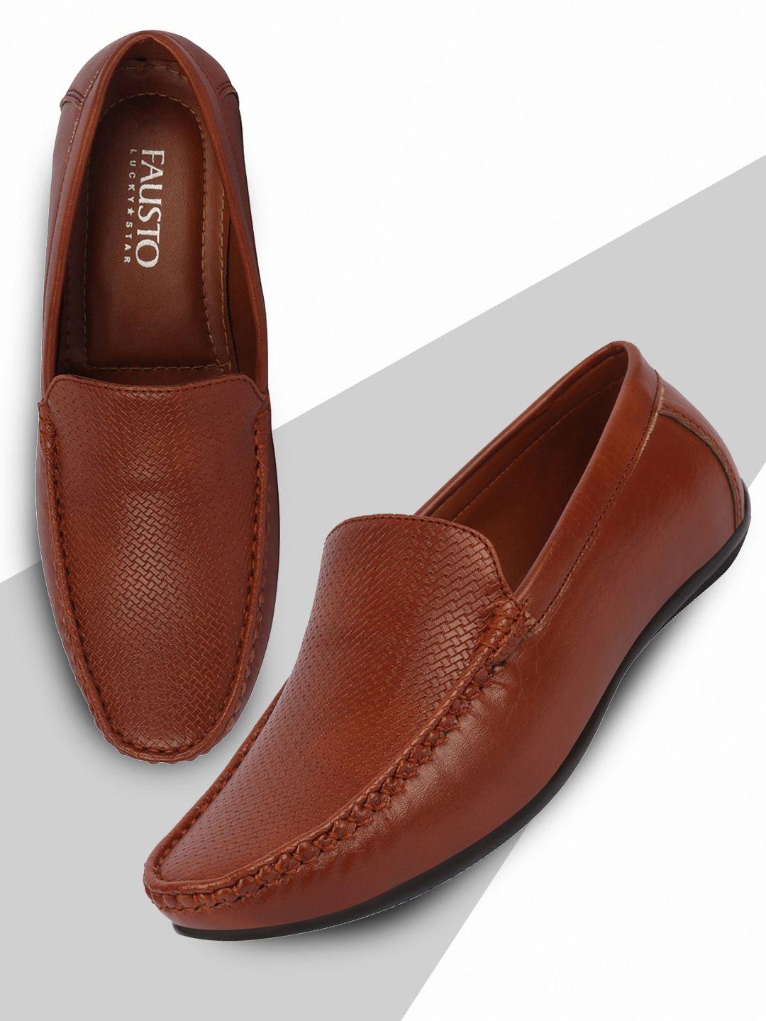 fausto men tan textured pu loafers