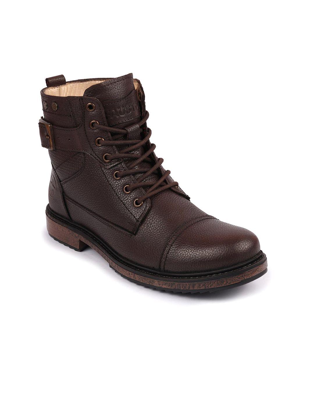 fausto men textured high top buckle detailed leather regular boots
