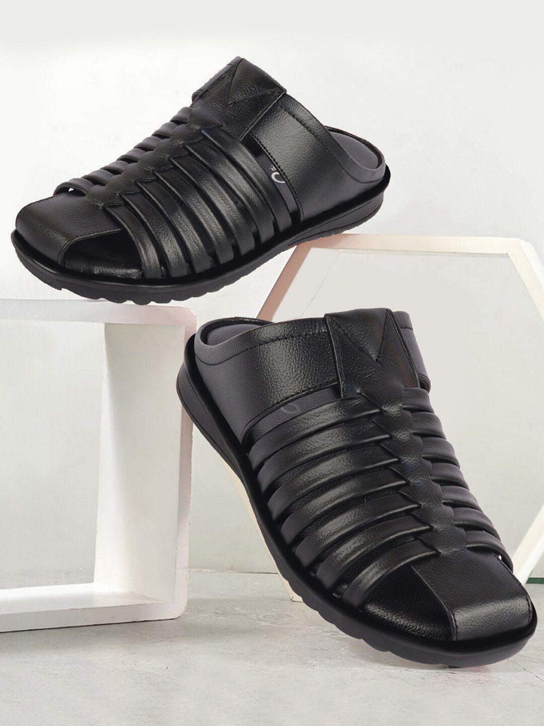 fausto men textured leather comfort sandals